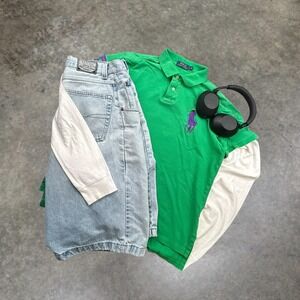 Polo Ralph Lauren Big Pony Polo Shirt Green Purple Mens Large Y2K 0518